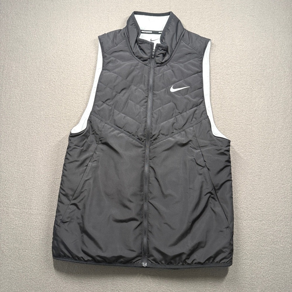 Nike Therma-FIT Running Vest Mens Quilted Padded Small Black Full Zip 4007